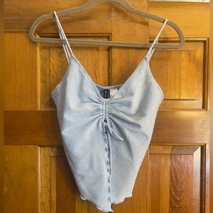 NWT Medium Womens H&M Light blue/glitter Drawstring-detail going out top